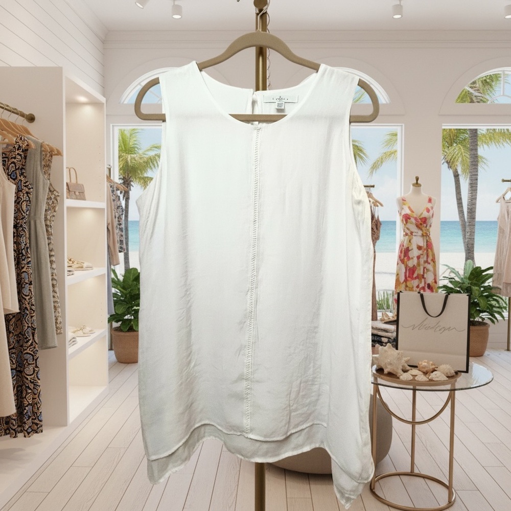 Vintage Ivory Shell Cami Sleeveless Blouse Minimalist Capsule Boho Top by Fever